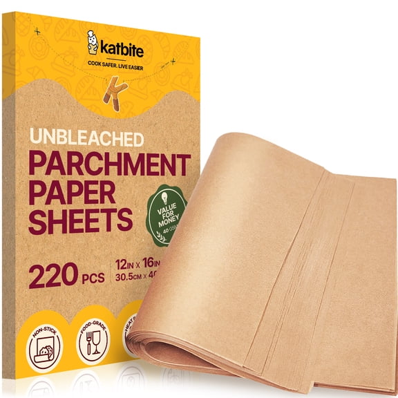Katbite 220 Pcs Unbleached Parchment Paper Sheets, 12x16 Inches, Non-Stick Balanced Baking Paper