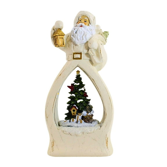Roman 8.75In Santa With Lighted Scene Figurine, Polyresin, Lantern Led Battery Operated 137657 Birds