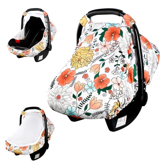 Infant Car Seat Covers Canopy for Newborn with 2 Layers Windows of Breathable Mesh/Fabric, Lightweight Polyester Dot Backing