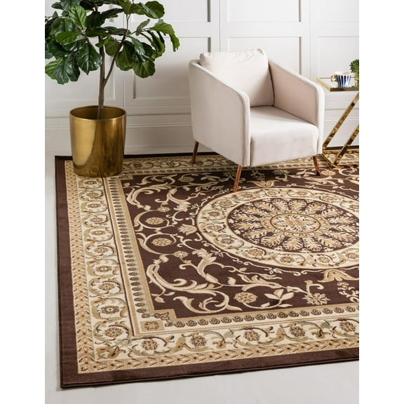 Unique Loom Versailles Collection Area Rug - Napoleon (4' 1" Square Brown/Cream)