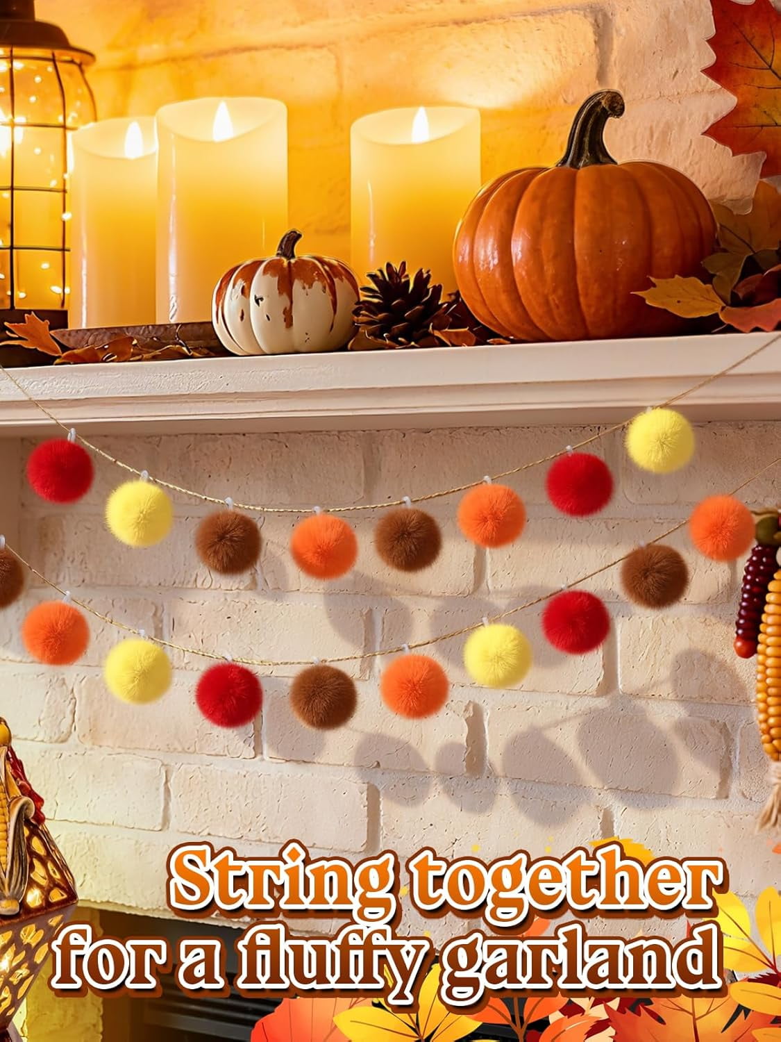 ABPETE 2'' Large Thanksgiving Day Pom Poms for Crafts - 30 pcs Faux Fur Pompoms Fluffy Balls forFall Decorations Handmade Autumn Gifts, Orange/Yellow/Brown/Red