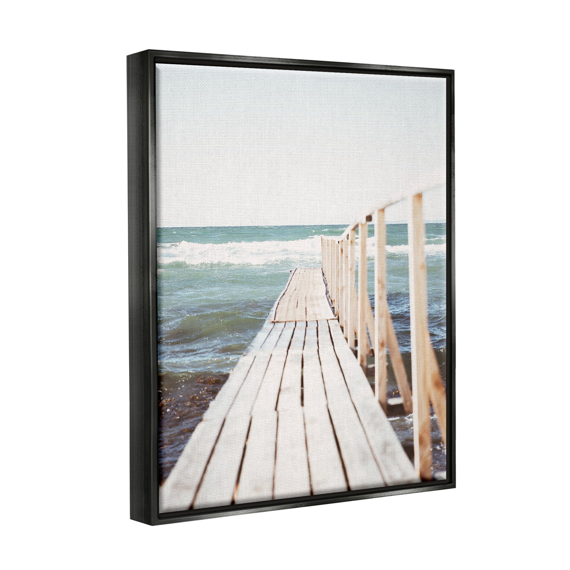 Stupell Industries Waterfront Beach Dock Private Pier Coastal Photography Metallic Gold Framed Floating Canvas Wall Art, 16x20, by Leah Straatsma