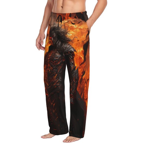 Mens Pajama Pants Bottoms with Pockets - Angry Fireball Flame Warrior Comfy Mens Pj Pants, Soft Men Lounge Pants
