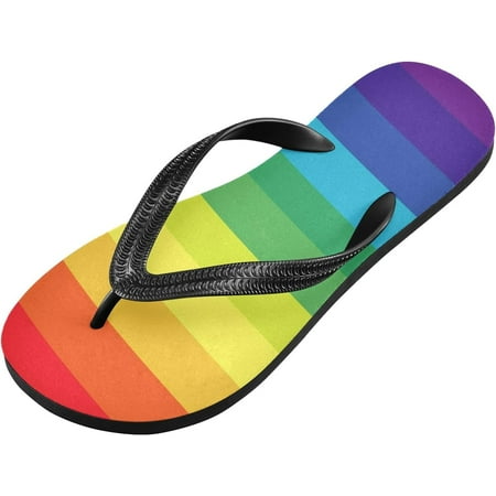 

Rainbow Striped Flip Flop Casual Non-slip Thong Sandals for Women Men Beach Summer Slippers XS Indoor Outdoor