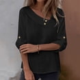 thumbnail image 2 of Olyvenn Women Cotton Linen Tops Causal Summer Shirts Rolled Sleeve Asymmetrical Neck T Shirts Solid Loose Blouses for Daily Black M, 2 of 9
