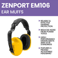thumbnail image 3 of Zenport EM106 Adjustable Headband Ear Muffs, Yellow with Black, Yellow - 10 Pack, 3 of 4