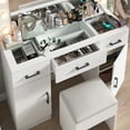 thumbnail image 5 of Zimtown Makeup Vanity Desk with Large Mirror & Charging Station, Vanity Table with 3 Drawers & Visible Glass Top, Bedroom Dressing Table,White, 5 of 8