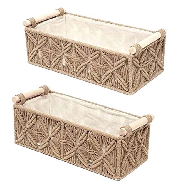 Cesta de almacenamiento de macramé, cestas de decoración bohemia para organizar, cesta decorativa tejida para encimera, cesta de papel higiénico B