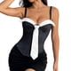 thumbnail image 3 of Top de Vestir de Negocios para Mujer con Tirantes Finos, Escote Bajo y Rayas en Contraste y Lazo Negro S, 3 of 10