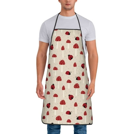 

Xecao Ladybug With Mushroom Print Funny BBQ Chef Aprons for Men Women Adjustable Kitchen Cooking Aprons with Pocket Waterproof Oil Proof No Pilling Fading