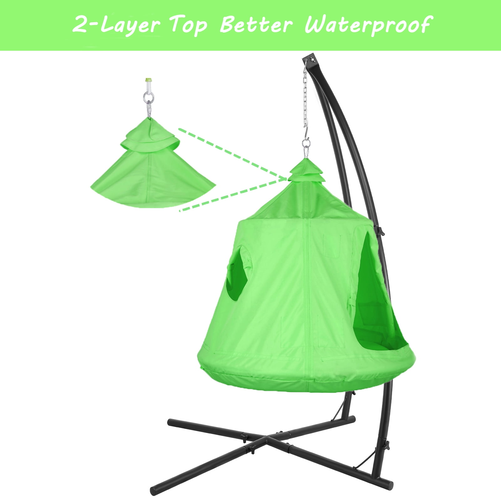 TLSUNNY Hanging Tree Tent Combo with Steel Stand & Adjustable Hammock Chair, for Balcony, Porch