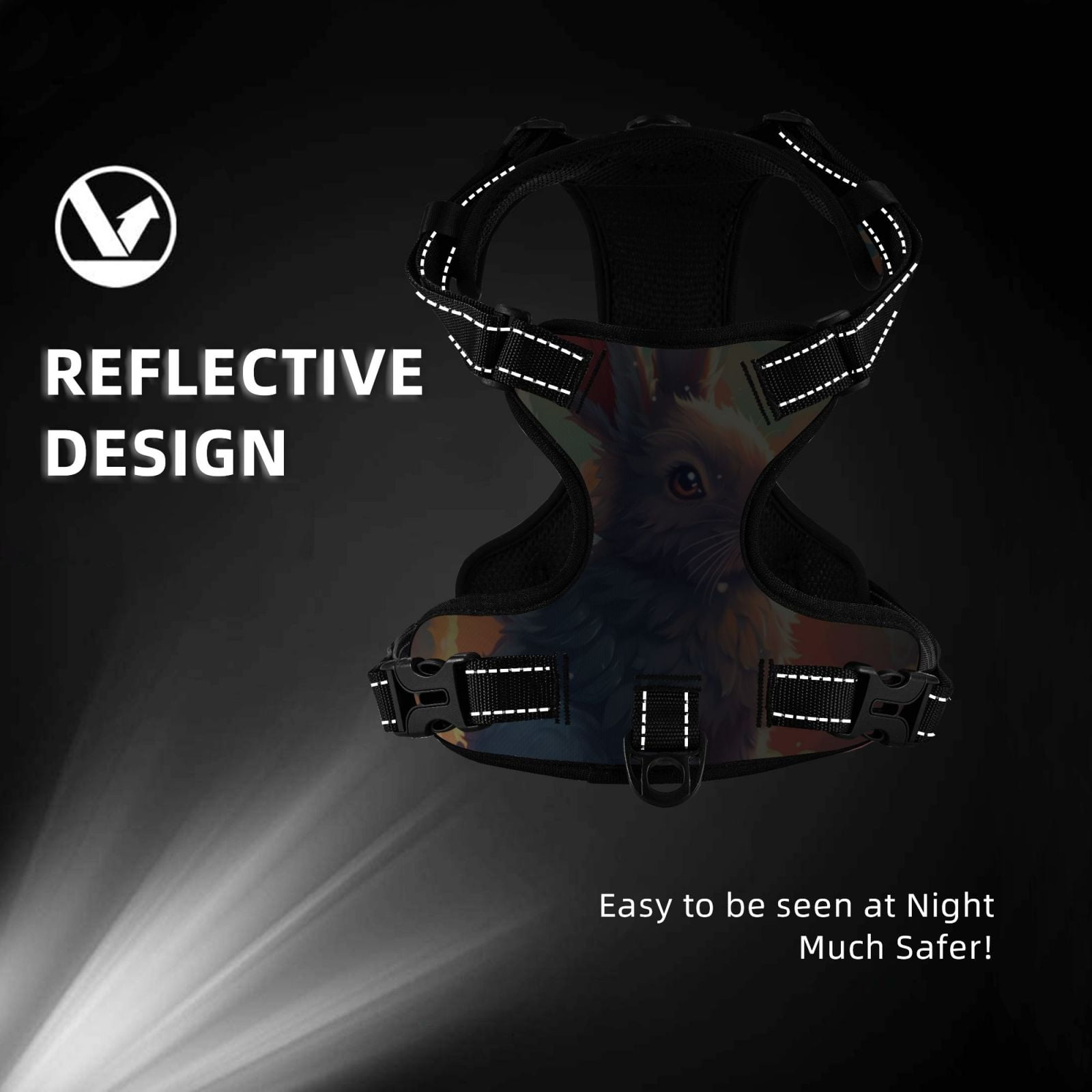 Kdxio Sunshine Winged Rabbit Print No Pull Dog Harness Adjustable Reflective Oxford Easy Control Medium Large Dog Harness for Training and Everyday-Medium