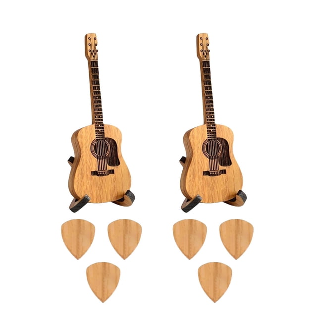 Xihbxyly Caja para Púas de Guitarra, Diseño Acústico de Madera con Soporte, Forma de Guitarra En Miniatura, Regalo Personalizado para Guitarristas, Decoración Del Hogar, Amantes de La Música, Tamaño