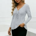 thumbnail image 2 of XPMWRP Womens V Neck Peplum Tunic Ruched Drawstring Front Long Sleeve Babydoll Solid Color Casual Flowy Blouse Tops Gray XXXL, 2 of 9