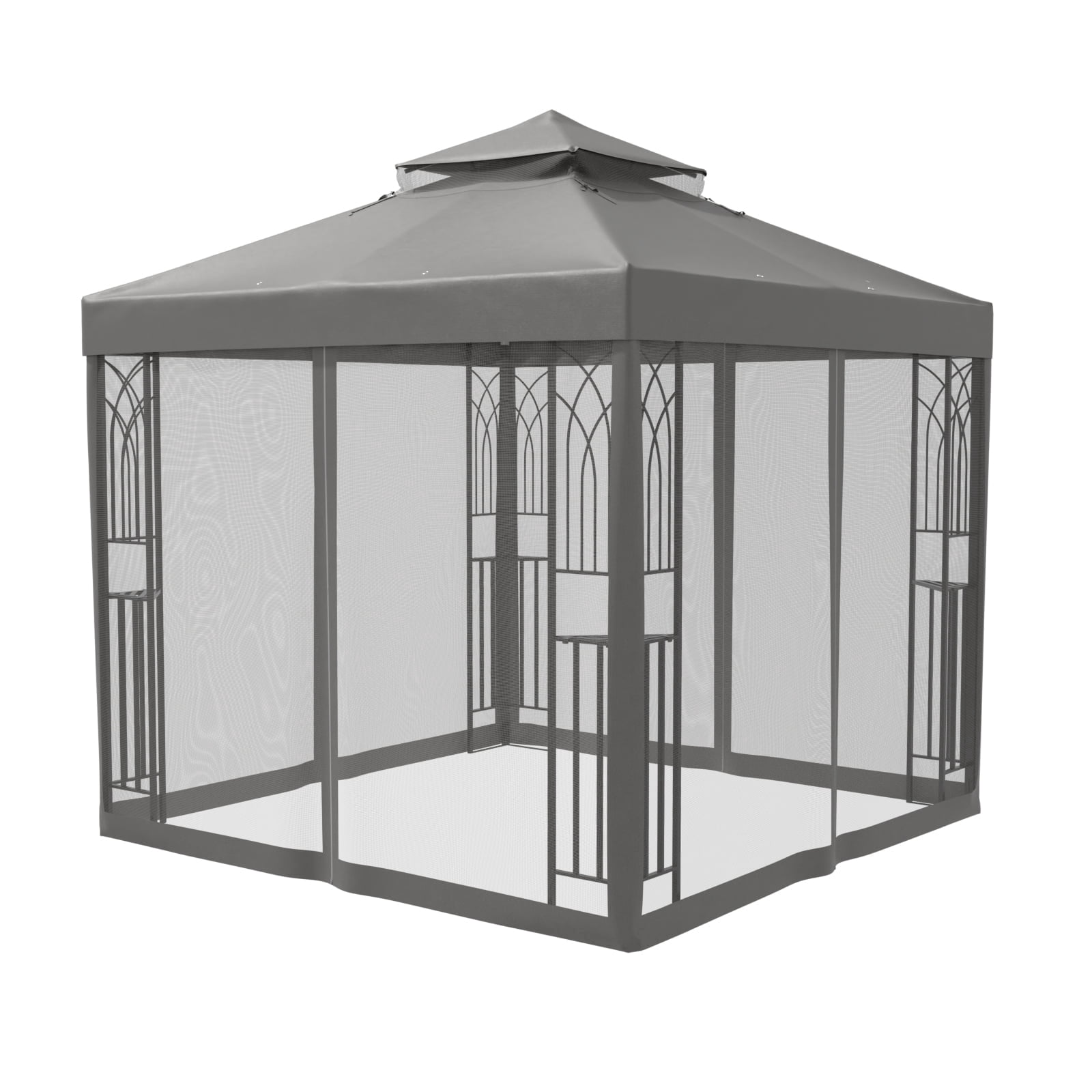 COOS BAY 8 ft. W x 8 ft. D Gray Outdoor Patio Soft Vented Top Gazebo with Zipped Netting, Corner Shelves, Ceiling Hook