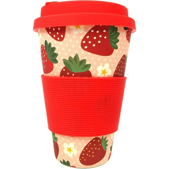 TINYMILLS Strawberry 14oz Travel Mug - Eco-Friendly Reusable Plant Fiber Travel Mug B