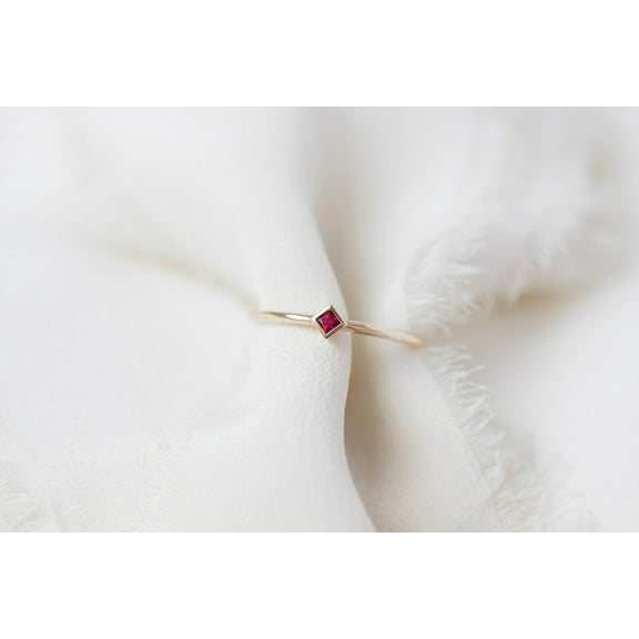 Red Ruby Ring Princess Cut Ring Bezel Ring - 10k Yellow Gold Ring Handmade Jewellery ring for him
