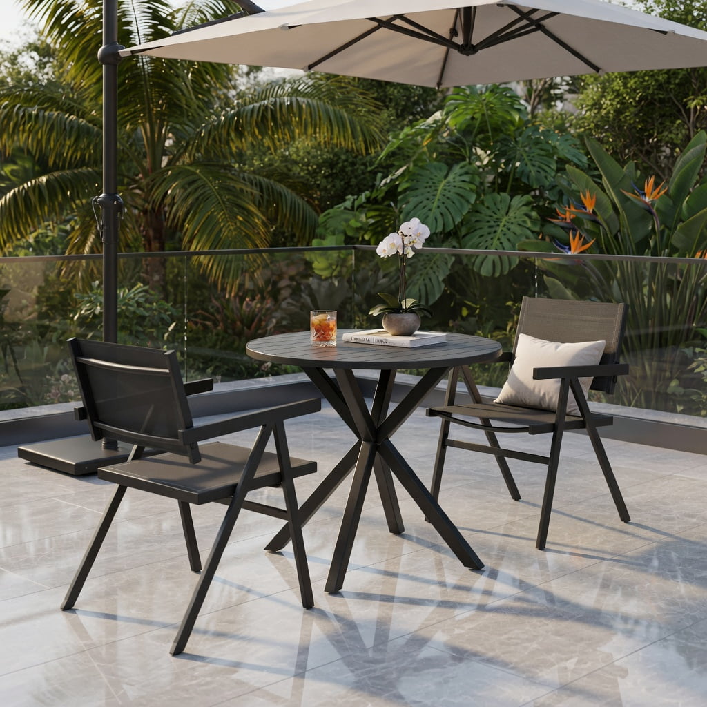 Hommoo 2-Pack Outdoor Patio Dining Chairs, Breathable Fabric Seat, Powder-Coated Metal Frame, Fade-Resistant & Ergonomic Design for Patio, Poolside & Backyard, Gray
