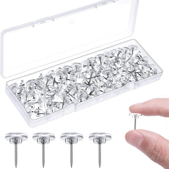 100 Pcs Plastic Head Thumb Tacks Clear Cork Board Thumbtacks Round Push Pins Decorative Wall Tacks with Storage Box for Corkboard Photo Wall Bulletin Boards By Scheam