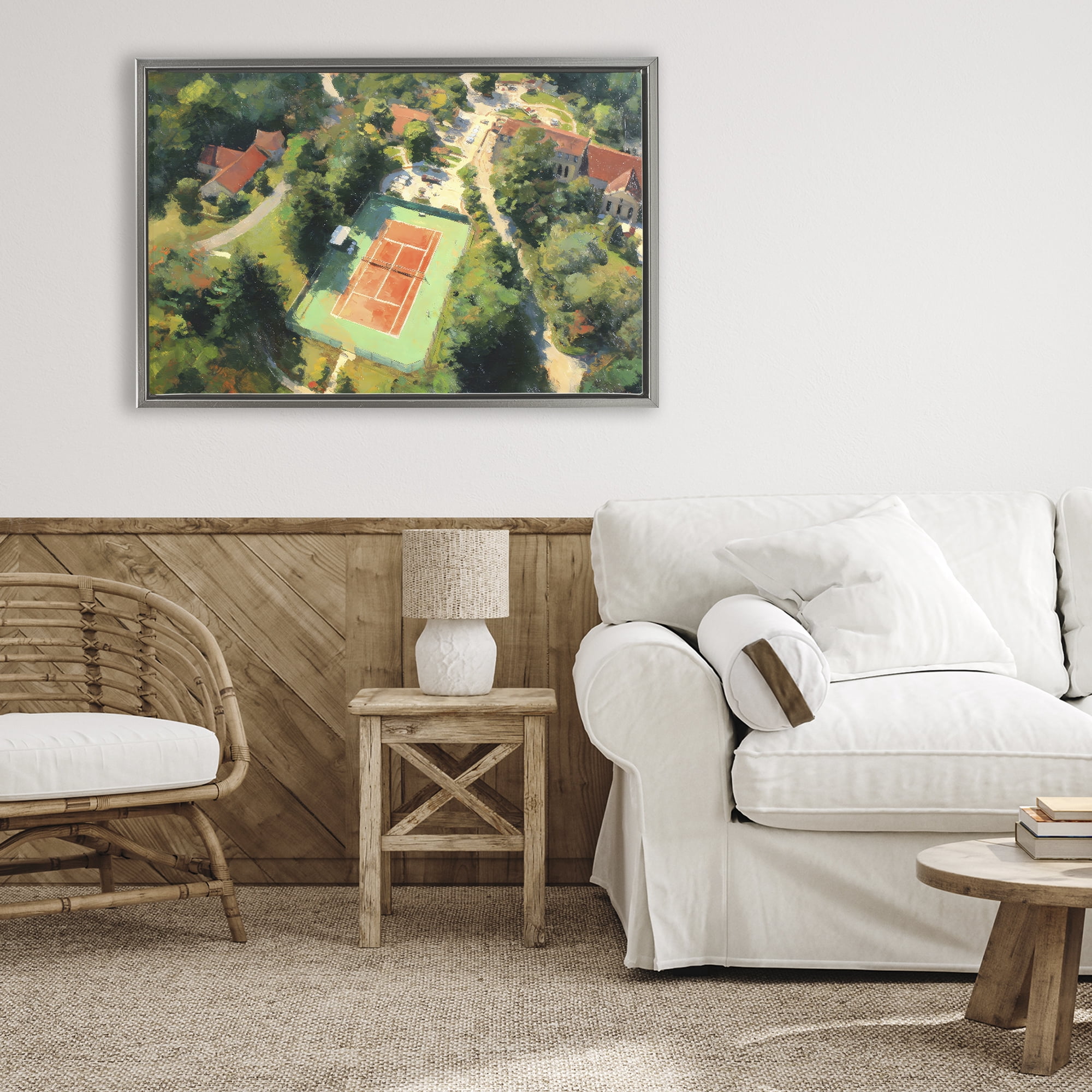 Stupell Industries Aerial Tennis Court Park Gray Framed Floater Canvas Wall Art, design by Petal Prints Design