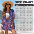 thumbnail image 7 of FKEKYI 2 Piece Short Set for Women Summer Outfits Beachwear Purple Leaf Flower Print Open Front Top Shirt & Shorts with Elastic Waistband Casual Loungewear Resort Wear, L, 7 of 7