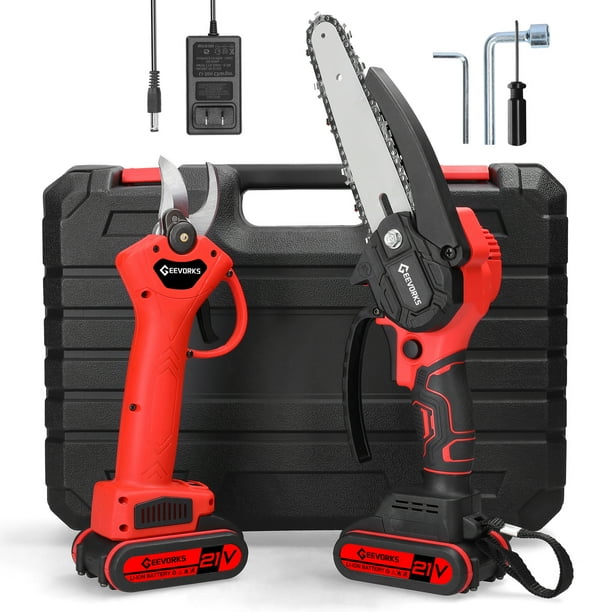 21V de 6 PULGADAS PUERTA ELECTRICA PORTÁTIL Y 25 MM DE PODA INALÁMBRICA JUEGO DE CIZALLADURA DE LA MÁQUINA DE CORTE DE LA MADERA HERRAMENTA DE CARPINTERÍA PARA EL HUERTO