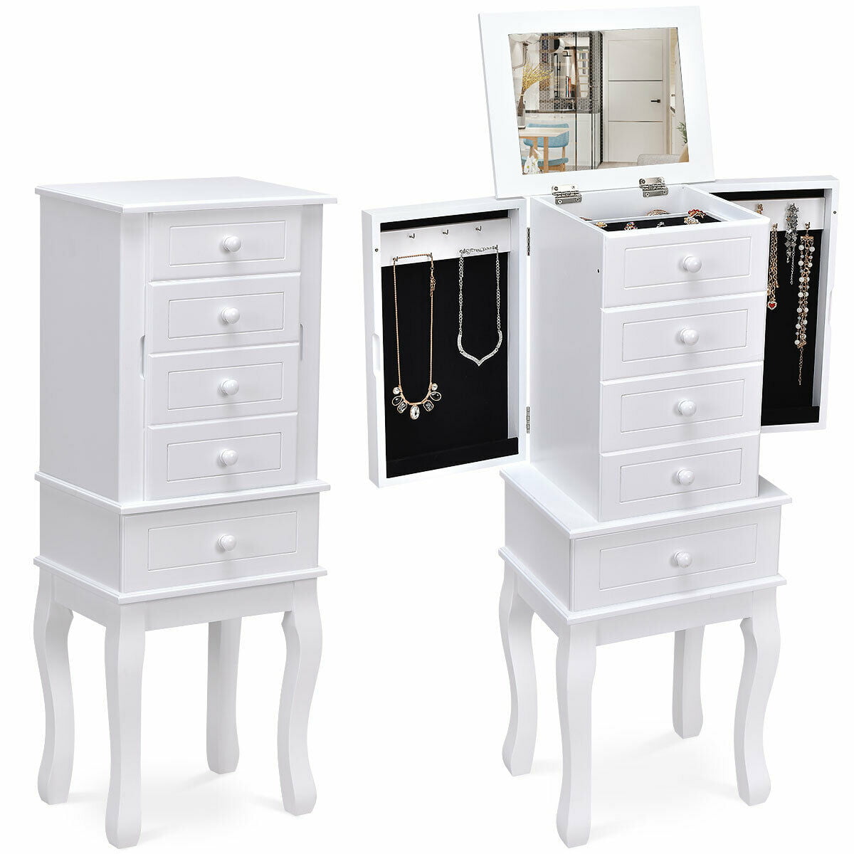 Women Stand Mirrored Cabinet Armoire Dressing Mirror Jewelry Ring Storage Box US 