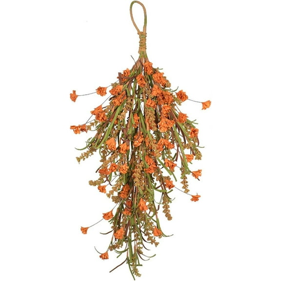 Fall Harvest Teardrop Swag, 25.2In Artificial Fall Wheat Ears Swag, Hanging Simulation Flower Teardrop for Front Door Decor Thanksgiving Christmas Halloween Wall Decor