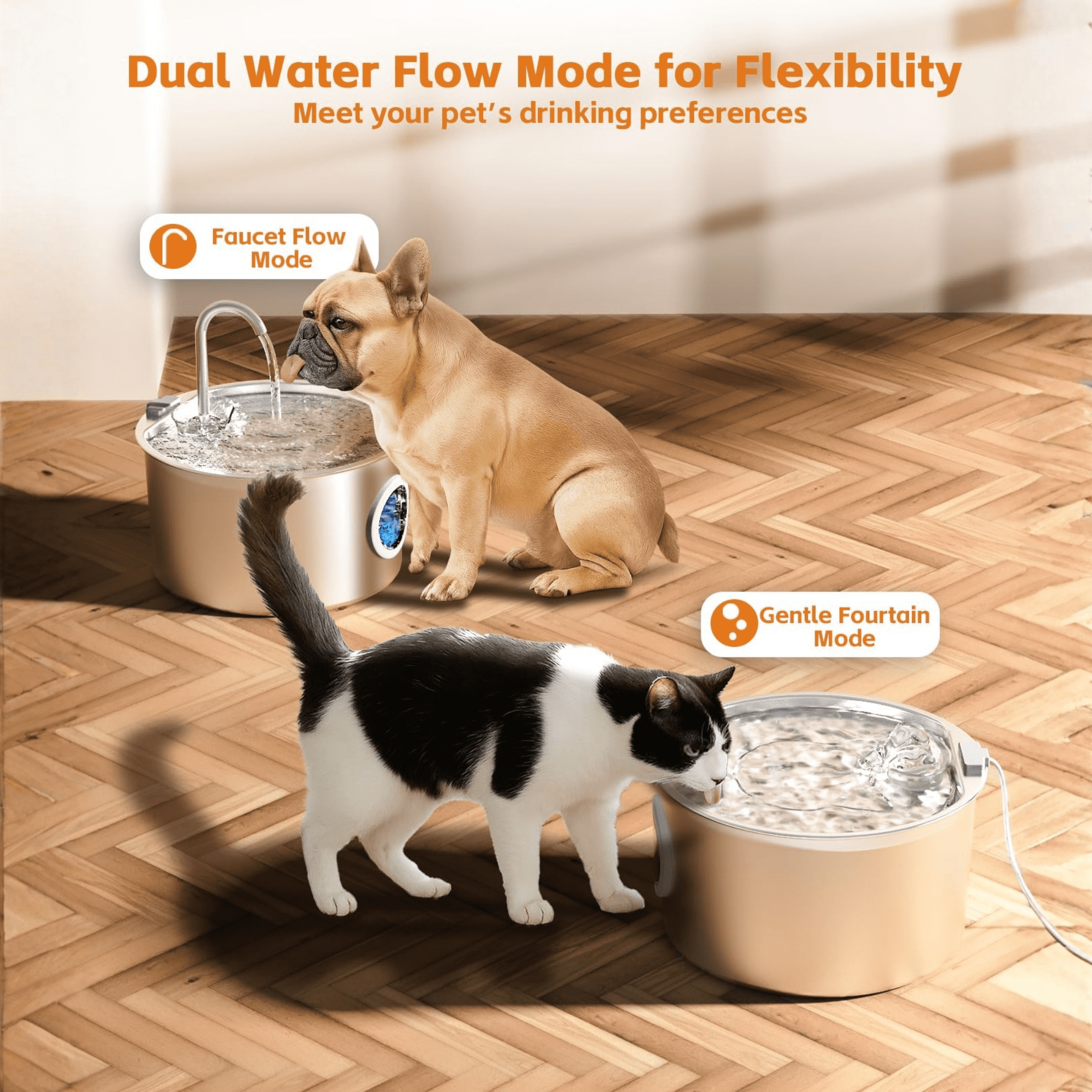 WAAYEE 108oz/3.2L Large Stainless Steel Pet Water Fountain, Ultra-Quiet Automatic Circulating Drinking Dispenser for Indoor Cats & Dogs