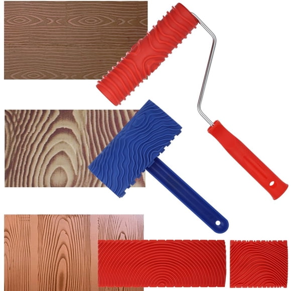 4 PCS Wood Graining Tools, Wood Grain Patterns Tool Set, Wood Grain Painting Roller with Handle, DIY Rubber Wood Graining Decorating Tool for Walls, Floors, Decks, Furniture