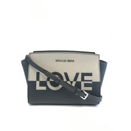 New Women S Michael Kors Selma Colorblock Love Medium Messenger Crossbody Bag Ash Grey Navy