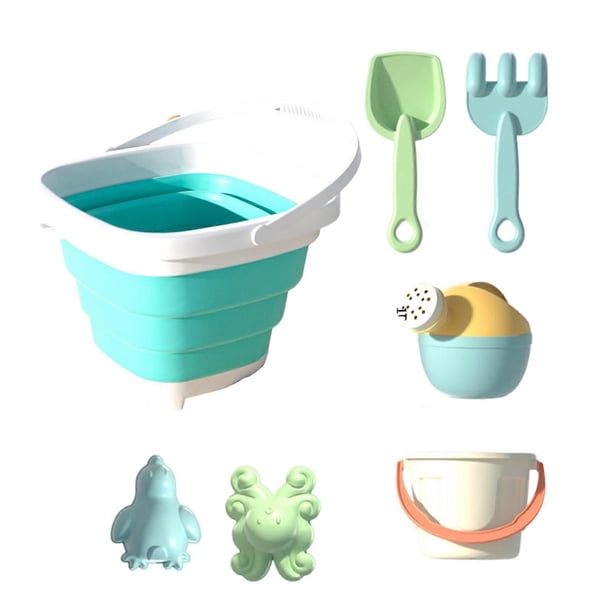 Plastic Sand Bucket Sand Tool Toy Set Foldable Bucket Shovel Sand Mould Set For Children Creative Outdoor Sand Play Toy Orange