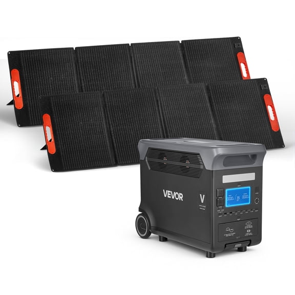 VEVOR Portable Power Station with 2PCS 200W Solar Panels, 3000W Solar Generator Power Station, 3072Wh LiFePO4 Battery Backup with 15 Output Ports for for Home Emergency, Outdoor Camping, RV Travel