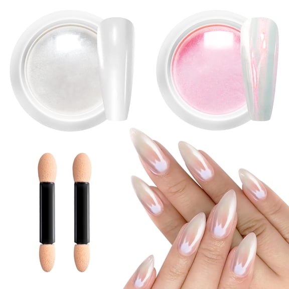 Pearl Chrome Nail Powder 2 Pcs Clear White Pink for Nail Art