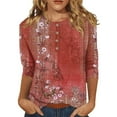 thumbnail image 1 of Innerwin Hauts Imprimé Floral T-Shirt Femme Col Rond Ample Rouge L, 1 of 4
