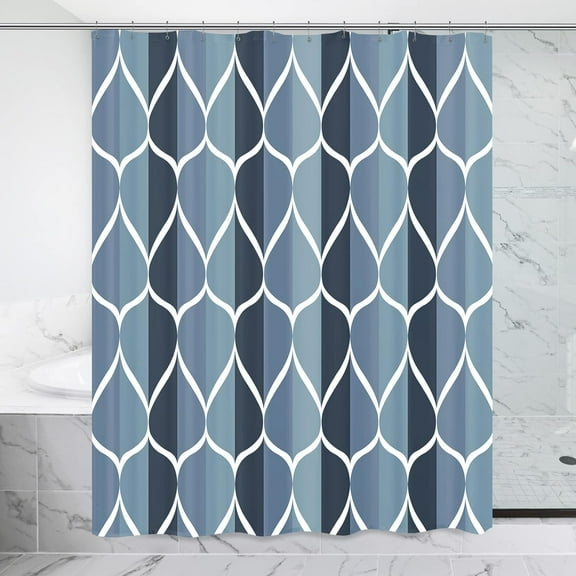 Aegean Blue Geometric Shower Curtain, Waterproof Design and Polyester, Quick-Drying, Weighted Hem, Blue Fabric Shower Curtains Set for Bathroom W 72 x H 72, Durable and Washable with 12 Hooks