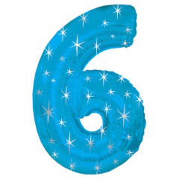 "Balloon Foil - Number 6 Blue Sparkle"