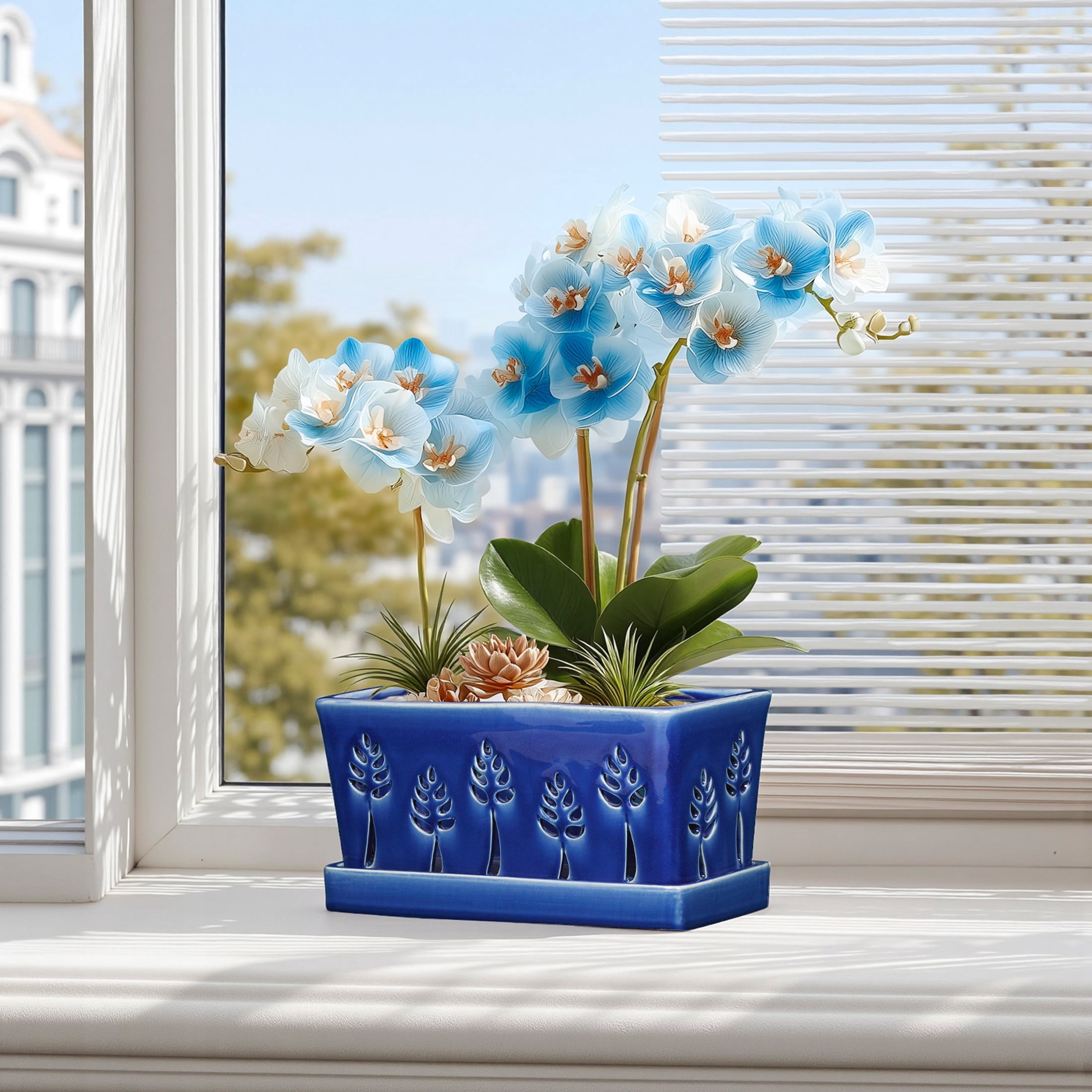 Ceramic Orchid Pot, 10 Inch Orchid Pots with Holes, Premium Thickened Handmade Glazed Pot for Orchidaceae Plants, Indoor Outdoor Decorative Flower Pots for Easy Repotting