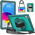 thumbnail image 1 of Heavy Duty Hybrid Protective Tablet Case For iPad 10th 10.9 2022 9th 8th 7th 10.2 9.7 Air 2 Rotating Stand Shoulder Strap Cover Dark Night Green For iPad 10th 2022, 1 of 6