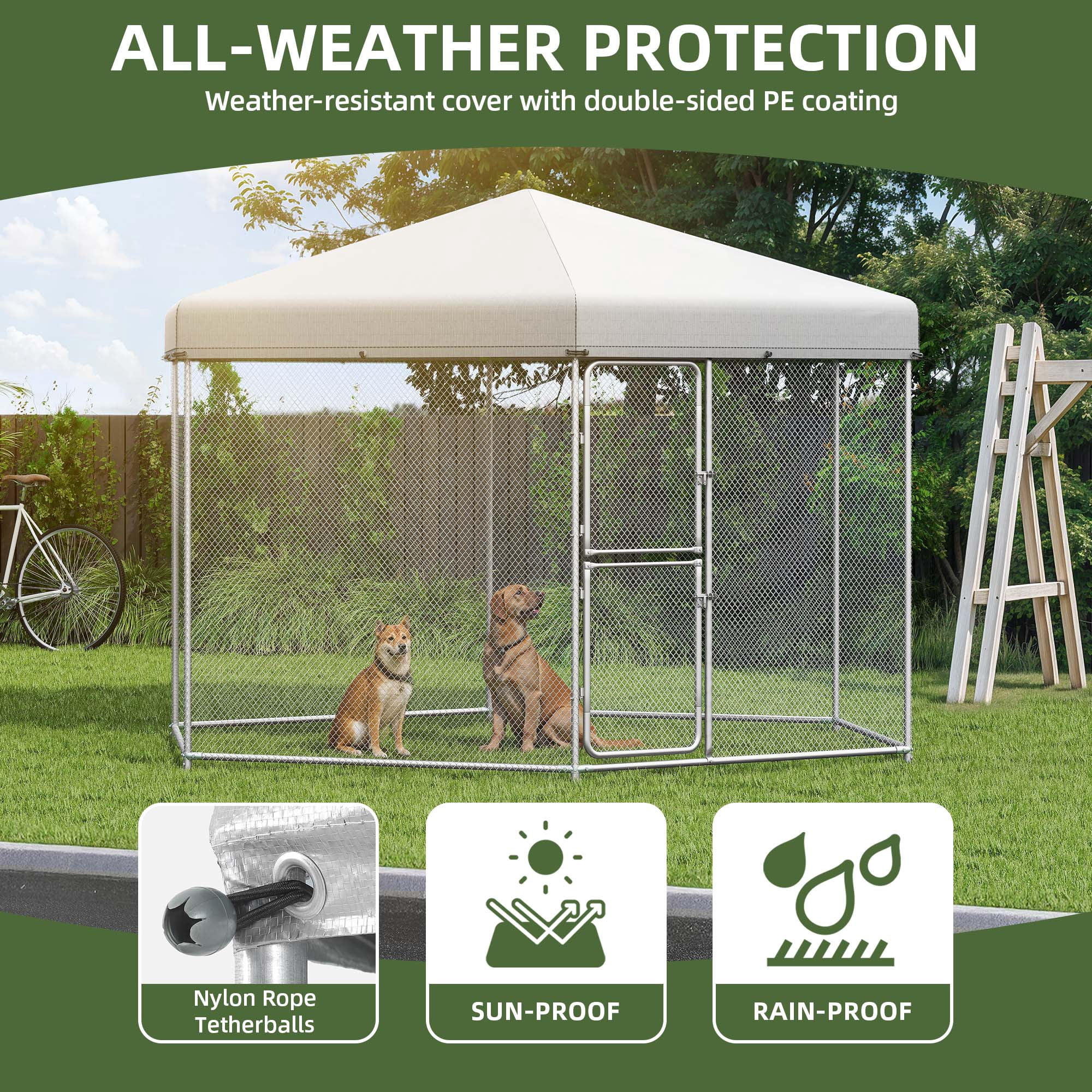 Uforic 13×11×7.6 FT Heavy Duty Outdoor Dog Kennel, Metal Dog House with UV-resistant Tarpaulin and Double-door Lock, Wire Dog Cage for Large Dogs, Silver