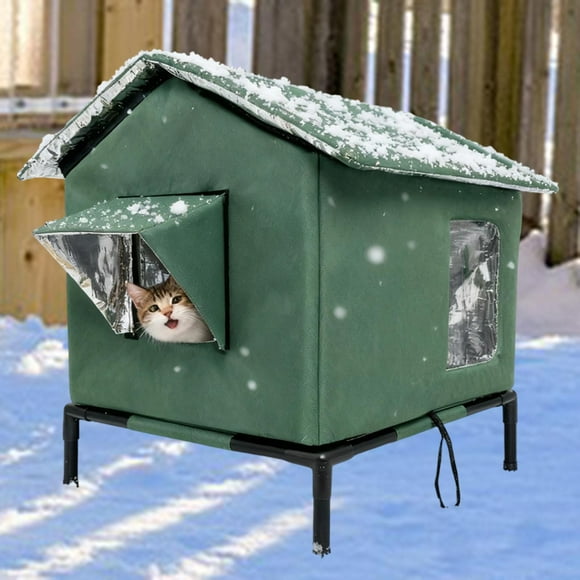 Casa para gatos al libre, casa para mascotas, aislante, impermeable, de tela Oxford, cálida, refugio para gatos callejeros, refugio para gatitos, verde