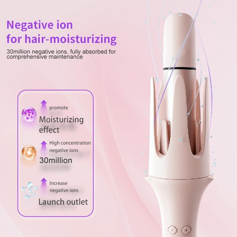 CNV Auto-Rotating Curling Iron with 3 Barrels & Straightener Comb, Anti-Scald, 3 Temp Settings, Travel-Friendly Pink