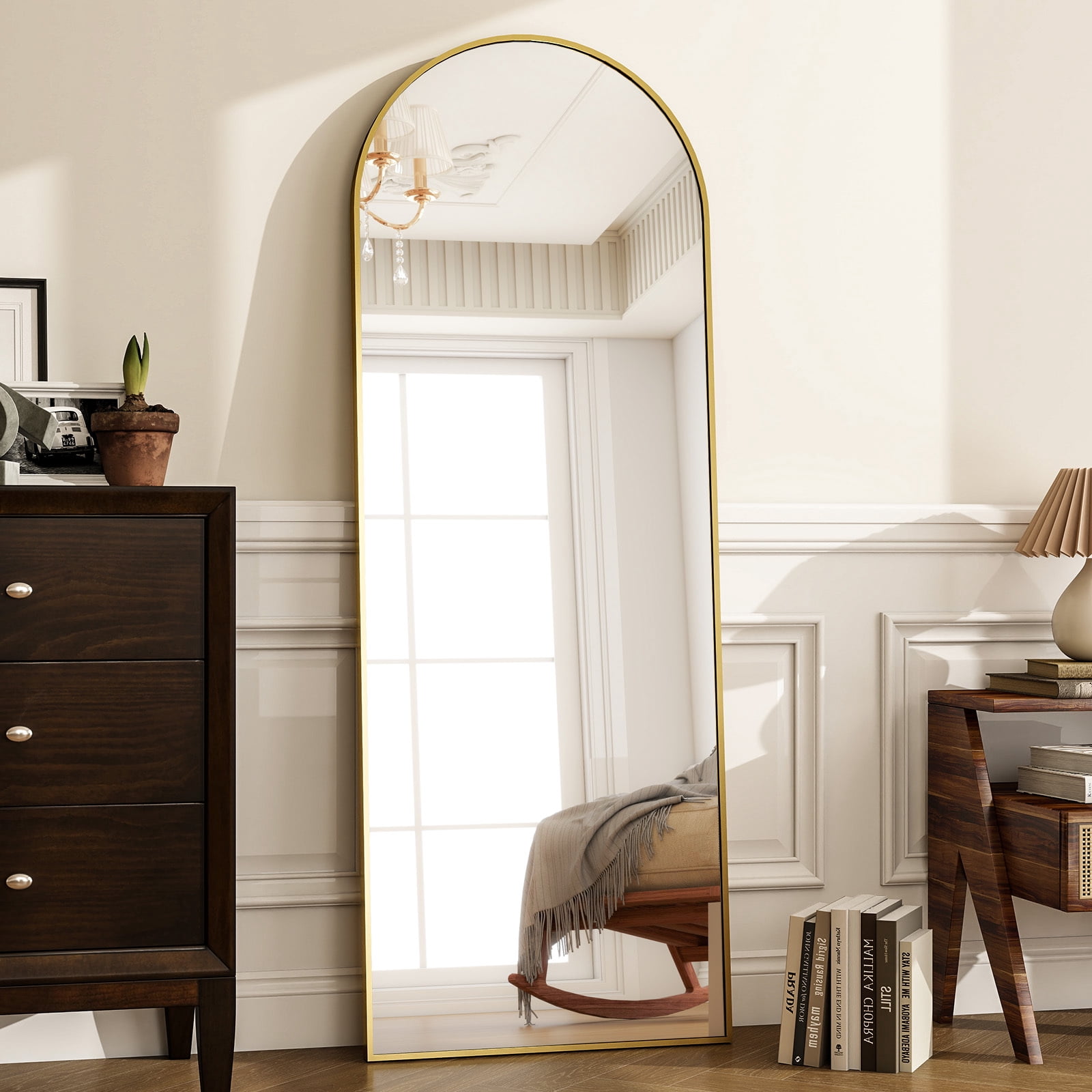 AUROMIR 16"x59" Arched Full Length Mirror Full Body Floor Mirror, Gold