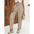 thumbnail image 4 of Women'S Linen Pants with Drawstring Petite Summer Beachwear Elastic Waist Pants Khaki M, 4 of 8
