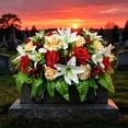 thumbnail image 5 of Artificial Satin Saddle Flower, 24-inch Silk Floral Arrangement for Memorial Day Cemetery Tombstone Decoration, 5 of 6