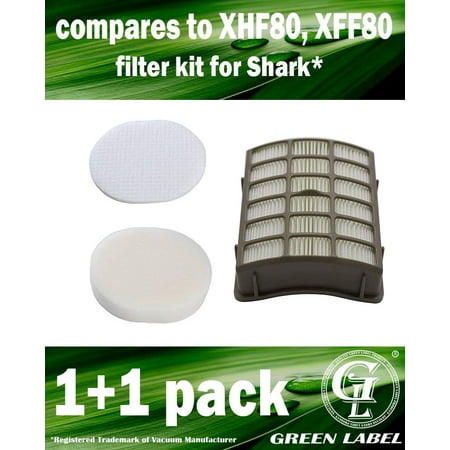 HEPA Filter + Foam and Felt Filter Kit for Shark Navigator Professional Vacuum Cleaners (compares to XHF80, XFF80). Fits: NV70, NV80, NV90, UV420. Genuine Green Label
