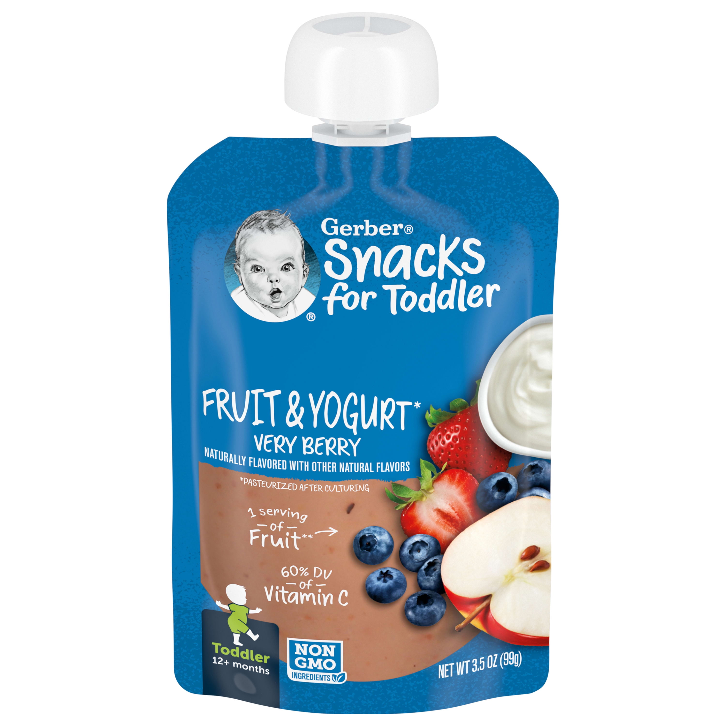 Gerber Snacks for Toddler Fruit & Yogurt, Very Berry, 3.5 oz Pouch (12 Pack)