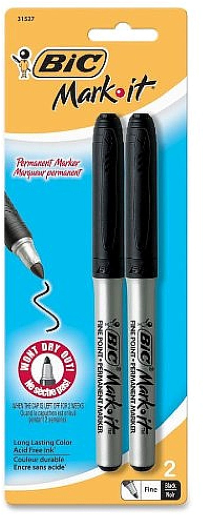 Bic MarkIt Fine Point Permanent Marker, Black 2 ea (Pack of 3