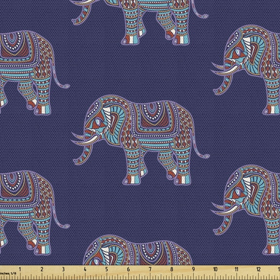 Bohemian Sofa Upholstery Fabric by the Yard, Wildlife Themed with Colorful Ornaments Oriental Motifs, Decorative Fabric for DIY & Home Accents, 2 Yards, Dark Indigo and Multicolor by Ambesonne