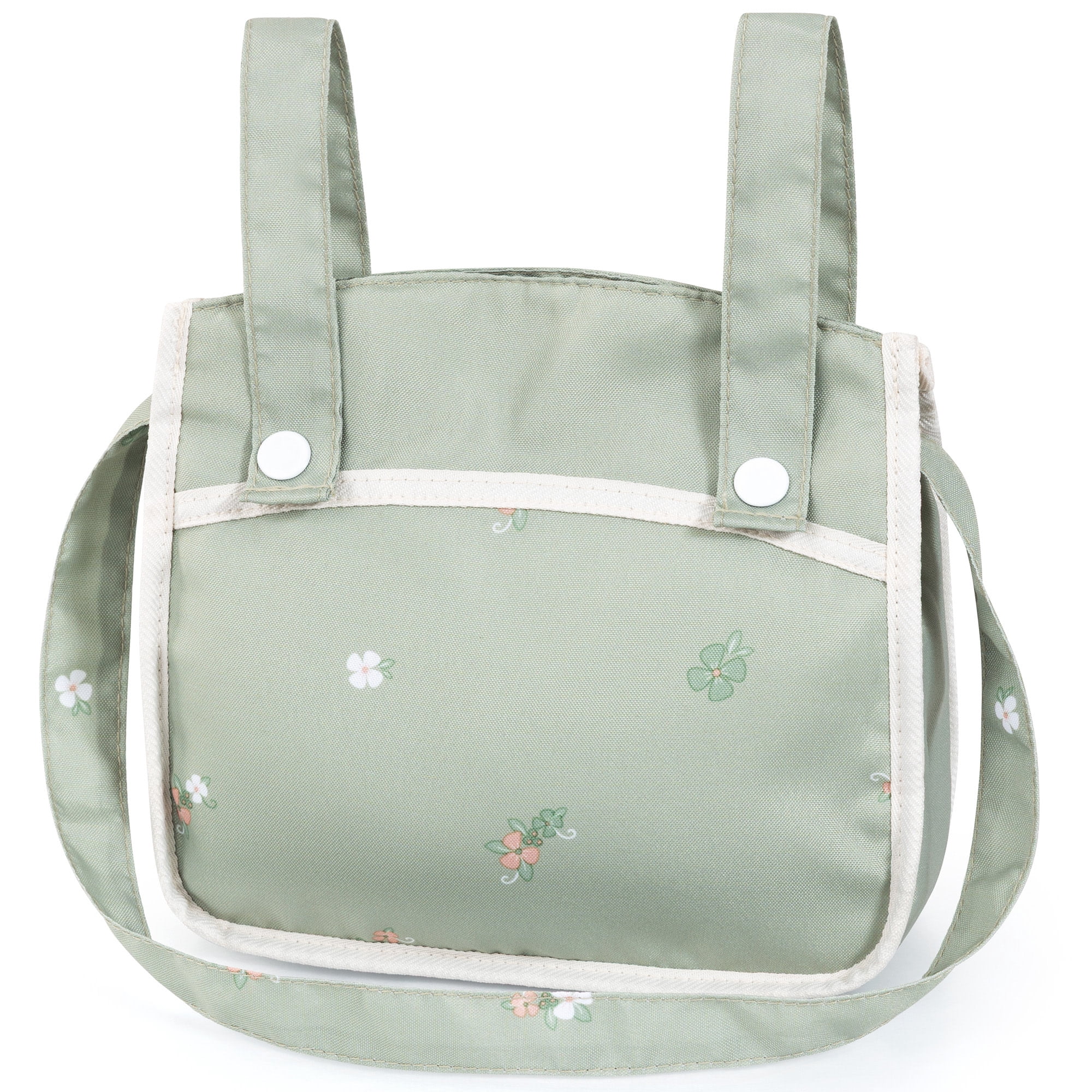 Bayer Design: Doll Pram Xeo Twin - Green & Flowers - Push Stroller, Adjustable Seats & Handle, Foldable, Handbag, Toy Seats 2 Dolls Up To 18", Kids 3+